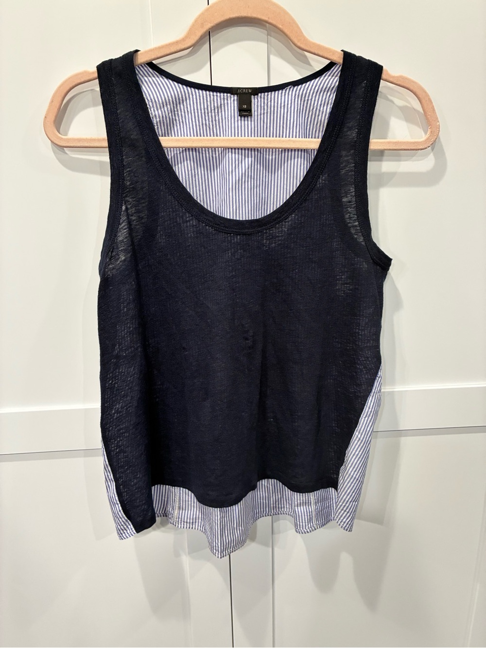 J. Crew Navy Tank with Blue-White Striped Back